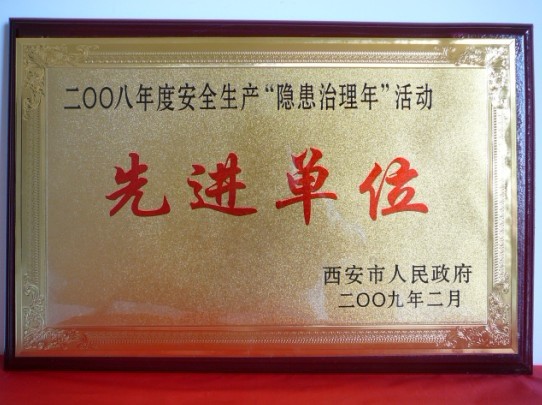 2009年2月，被西安市人民政府評(píng)為2008年度安全生產(chǎn)“隱患治理年”活動(dòng)先進(jìn)單位